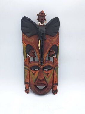 Intricate Carved Wooden African Wall Mask